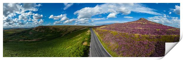 Peak District National Park - panoramic view over the heather fields Print by Erik Lattwein