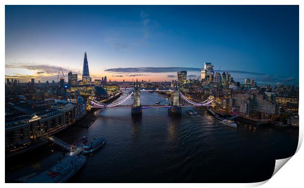 Wonderful evening view over London and Tower Bridge from above Print by Erik Lattwein