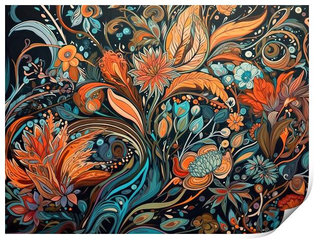 Floral patterns of organic forms and blossoms Print by Erik Lattwein