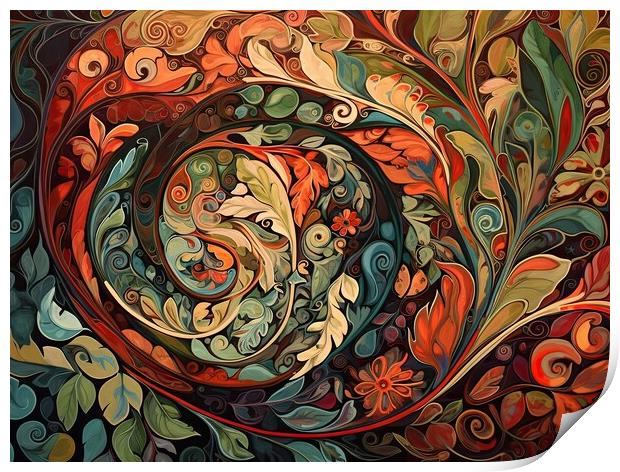 Colorful abstract pattern of organic forms and flowers Print by Erik Lattwein