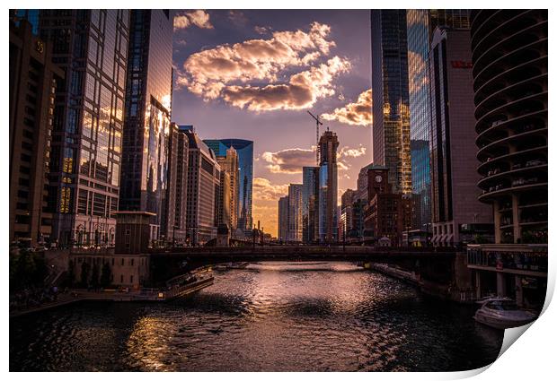Chicago River in the evening - amazing view  Print by Erik Lattwein