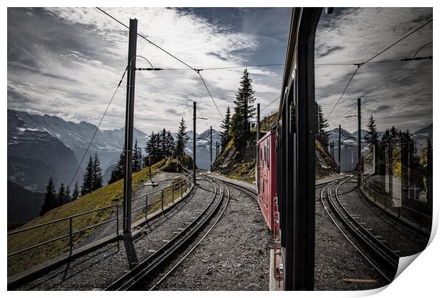 Cog railway train in the Swiss Alps Print by Erik Lattwein