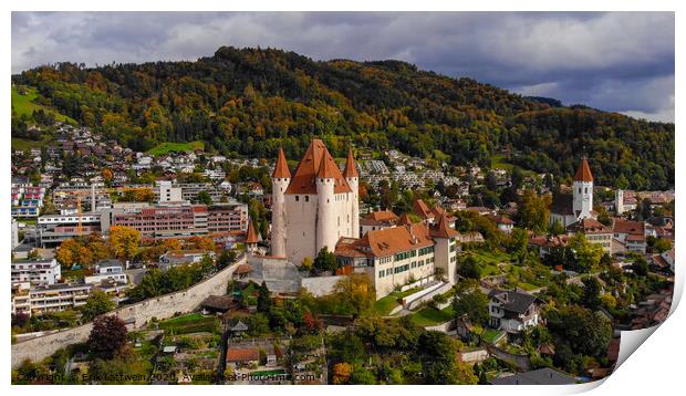 Thun Castle in Switzerland from above Print by Erik Lattwein