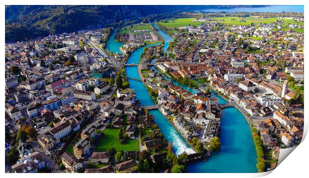 City of Interlaken in Switzerland - amazing drone footage Print by Erik Lattwein