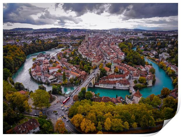 Panoramic view over the city of Bern - the capital city of Switzerland Print by Erik Lattwein