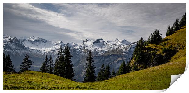 Wonderful panoramic view over the Swiss Alps - view from Schynige Platte Mountain Print by Erik Lattwein