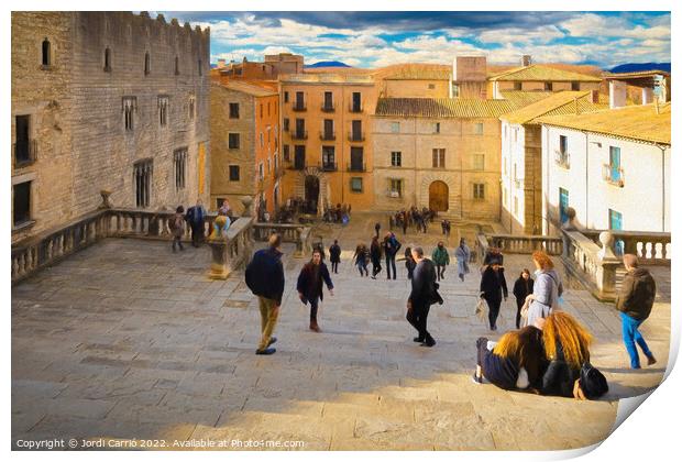 Girona Cathedral square - CR2112-6456-PIN Print by Jordi Carrio
