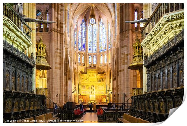 Panoramic interior of the cathedral of León Print by Jordi Carrio