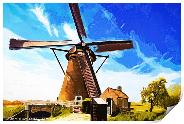 Windmill in Kinderdijk - CR2305-9285-WAT Print by Jordi Carrio
