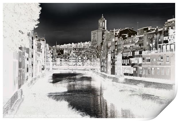 View of the city of Girona - B&W, duplex effect Print by Jordi Carrio