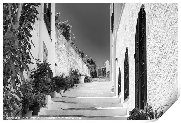 Stairs of charm in Cadaqués - C1905-5601-BW Print by Jordi Carrio