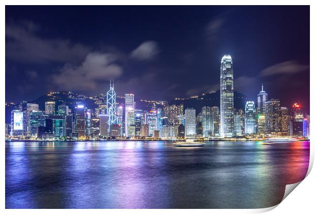 Hong Kong night cityscape. View from Victoria Harb Print by Svetlana Radayeva