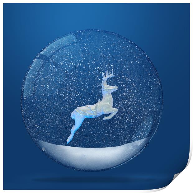 Deer inside of snowy snow globe Print by Svetlana Radayeva