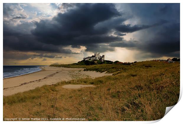 Bamburgh Castle - A storm is brewing Print by Simon Marlow