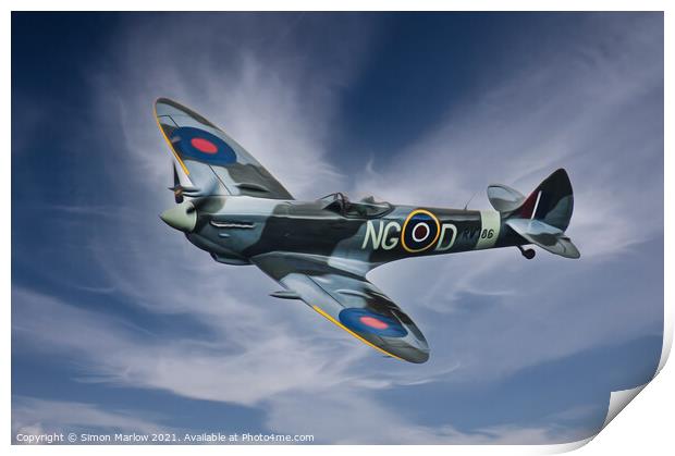 Spitfire RW386 Print by Simon Marlow