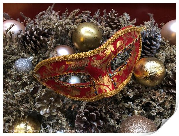 Christmas Venetian Mask Print by Simon Marlow