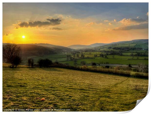 Evening light in South Shropshire Print by Simon Marlow