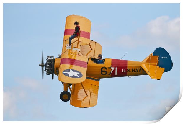 Thrilling Wing Walk on Vintage Biplane Print by Simon Marlow
