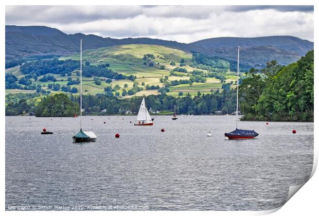 Boating on Lake Windermere Print by Simon Marlow
