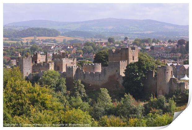 A view looking down on Ludlow Castle Print by Simon Marlow