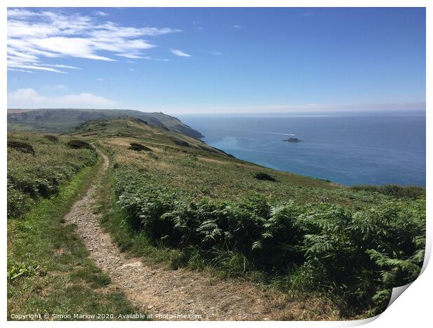 Walking along the South Devon Coastal path at Salcombe Print by Simon Marlow