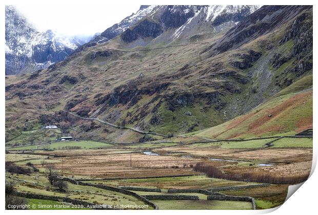 Ogwen valley in Snowdonia National Park, North Wal Print by Simon Marlow
