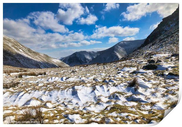 Snowdonia National Park in winter Print by Simon Marlow