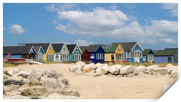 Hengistbury Head Beach Huts Print by Simon Marlow