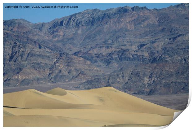 Sand dunes and mountains in death valley California Print by Arun 