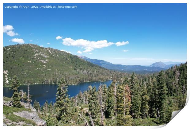 Aerial view of lakes and wilderness around Lake Siskiyou and Mou Print by Arun 