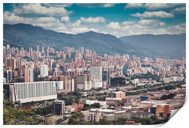 buildings and the mountains in Medellin, Colombia Print by federico stevanin