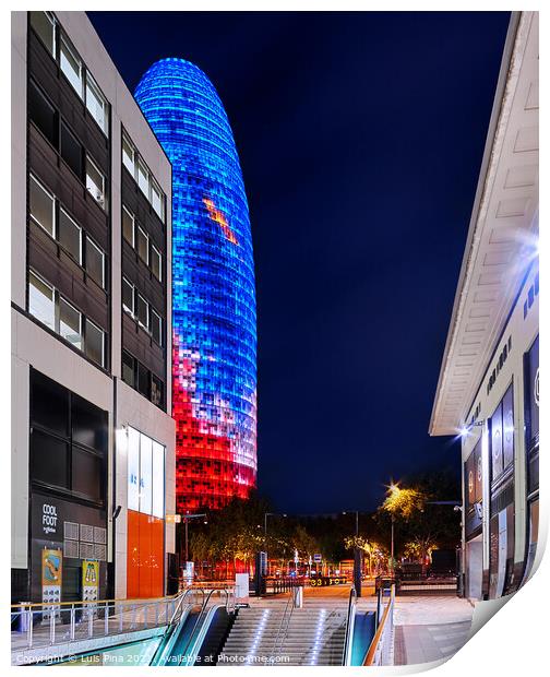 Agbar Tower in Barcelona, Spain at night Print by Luis Pina
