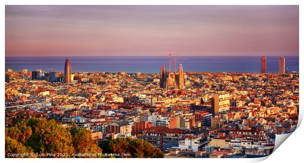 Barcelona City View at sunset in Spain Print by Luis Pina