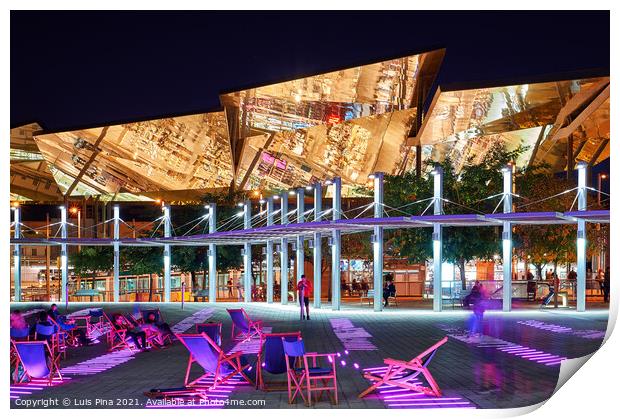 Mercat del Encants at night in Barcelona, Spain Print by Luis Pina