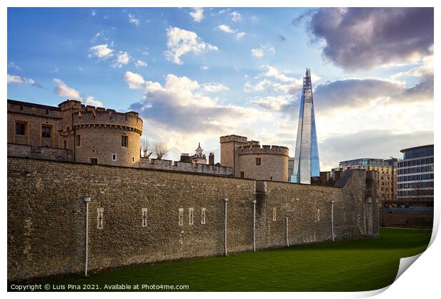 The Shard and the Tower of London at sunset in London, England Print by Luis Pina
