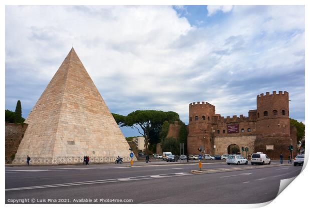Pyramid of Caius Cestius and San Paolo Gate in Rome, Italy Print by Luis Pina