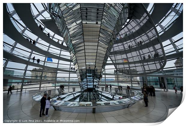 Interior of German Reichstag Parliament glass structure building Print by Luis Pina