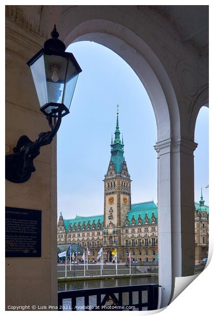 Hamburg City Hall Rathaus on a cloudy day Print by Luis Pina
