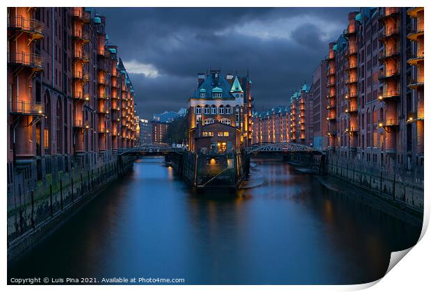 Traditional Buildings At The Speicherstadt Area In Hamburg Print by Luis Pina