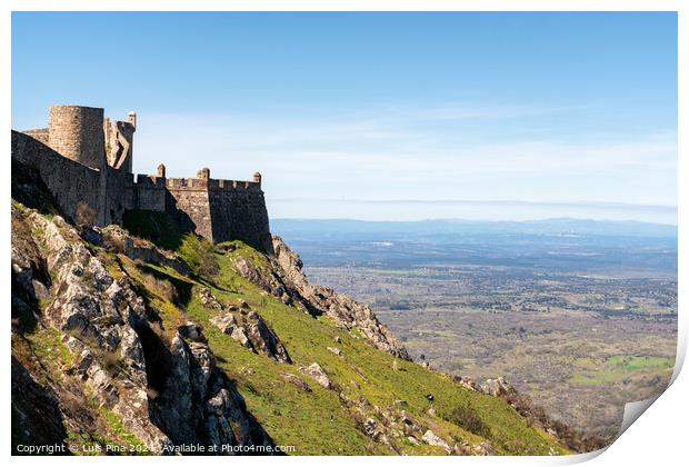 Marvao castle on the top of a mountain with beautiful green landscape behind on summer, in Portugal Print by Luis Pina