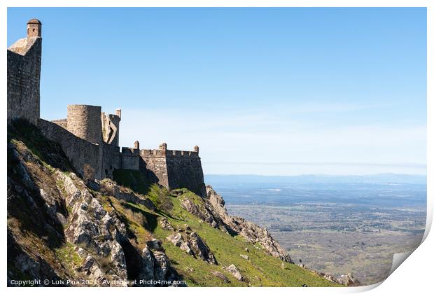 Marvao castle on the top of a mountain with beautiful green landscape behind on summer, in Portugal Print by Luis Pina