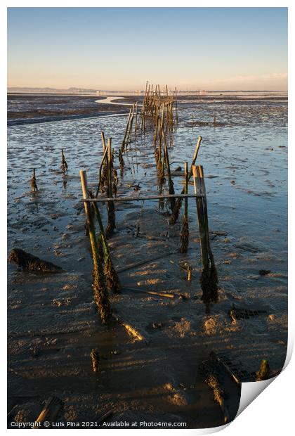 Carrasqueira Palafitic Pier in Comporta, Portugal at sunset Print by Luis Pina