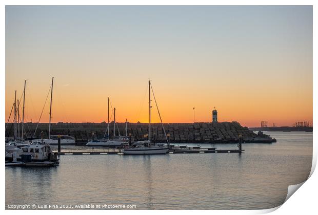 Sines marina with boats at sunset, in Portugal Print by Luis Pina