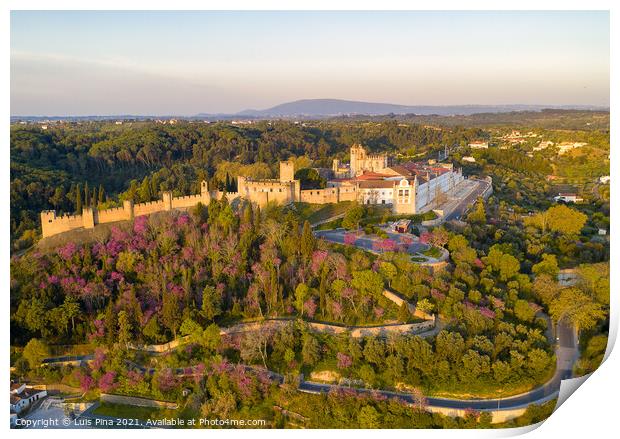 Aerial drone view of Convento de cristo christ convent in Tomar at sunrise, Portugal Print by Luis Pina