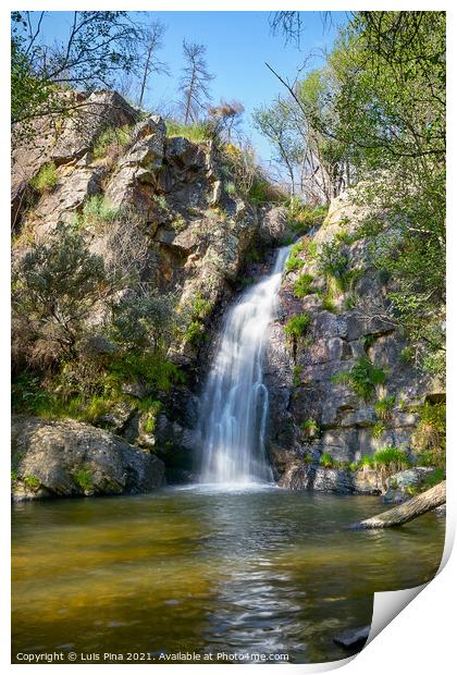 Beautiful waterfall in Penedo Furado Passadico walkway in Vila de Rei, Portugal Print by Luis Pina