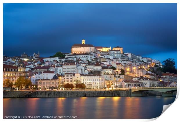 Coimbra city view at night with Mondego river and beautiful historic buildings, in Portugal Print by Luis Pina