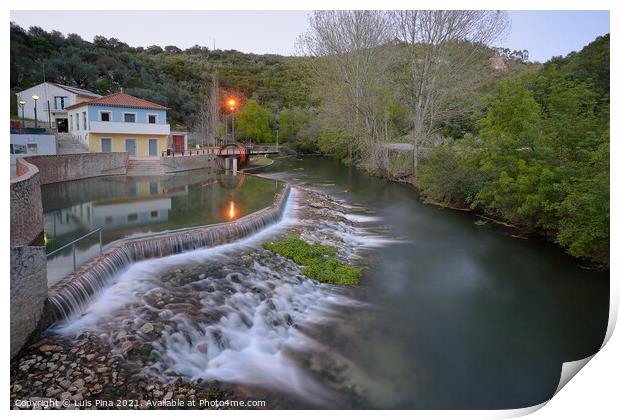 Agroal river fluvial beach with a waterfall and water mill in Portugal Print by Luis Pina