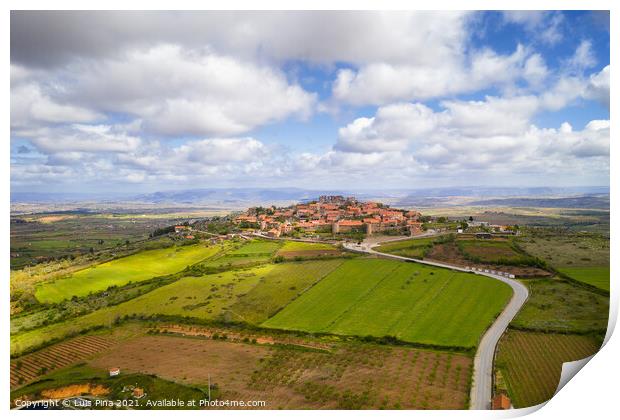 Castelo Rodrigo drone aerial view village landscape, in Portugal Print by Luis Pina
