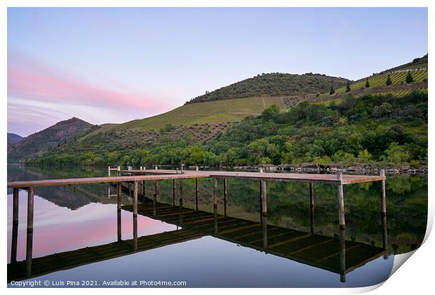 Douro river wine region vineyard landscape at sunset in Foz Tua, Portugal Print by Luis Pina