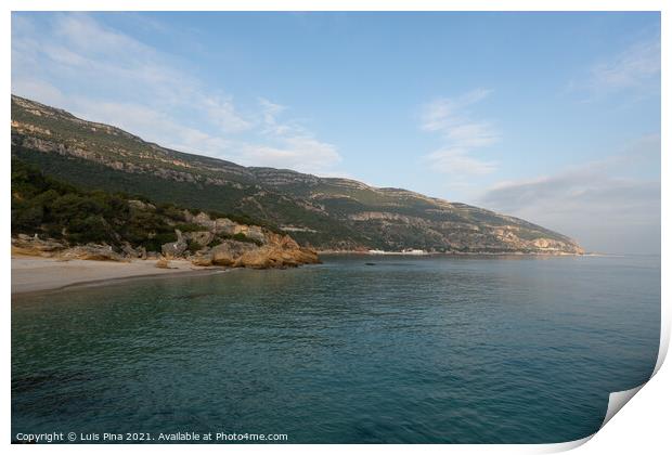 Paradise idylic Coelhos beach with turquoise water in Arrabida park, in Portugal Print by Luis Pina